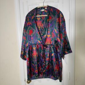 Vintage Victoria's Secret Satin Floral Paisley Robe Kimono M/L